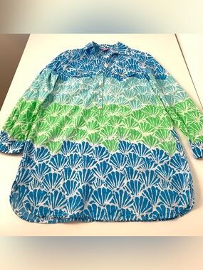 Lilly Pulitzer Dress Small Cover-Up Buttons Tropical Blue Coastal Beach Cotton